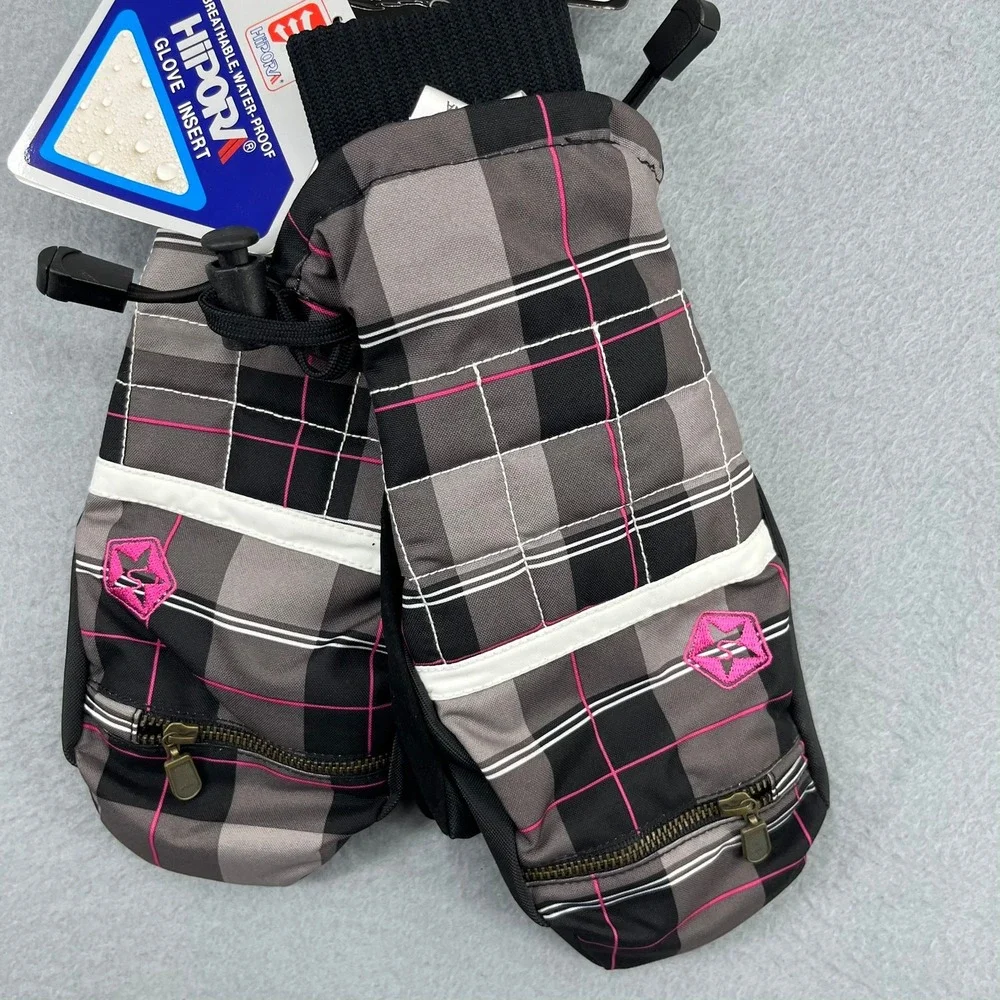 Sessions Riley Avery Plaid Mittens Gloves Womens L Grey Waterproof Ski Snowboard